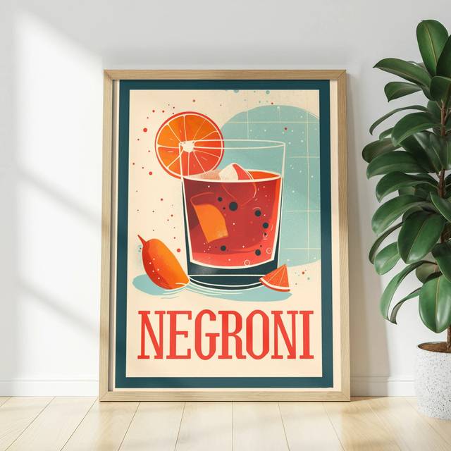 Negroni Wall Art, Cocktail Poster, Bar Art Print, Drink Illustration, Retro Kitchen Decor, Unframed Matte Vertical Poster, Several Sizes (76.2 cm H x 38.1 cm W)