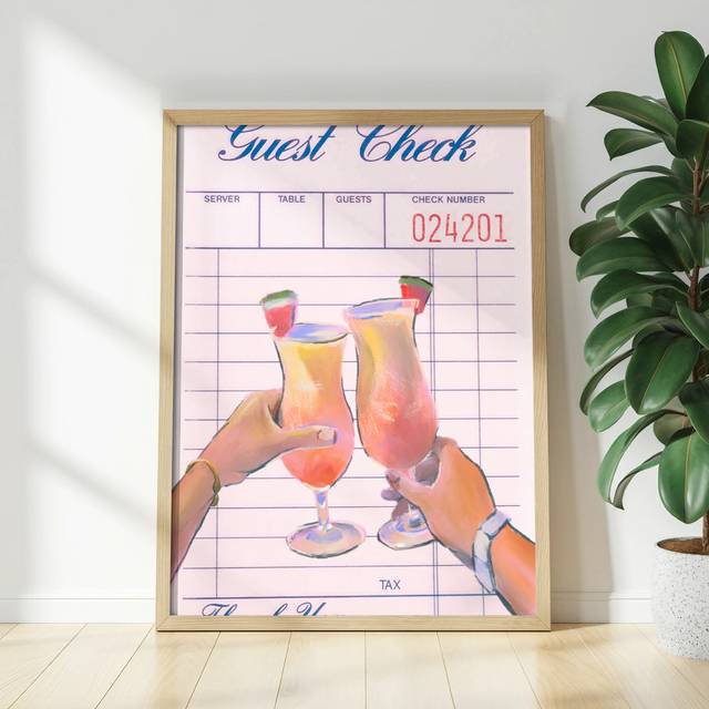 Guest Check Cocktail Wall Art, Drink Toast Poster, Bar Decor, Fun Art Print, Matte Vertical Poster, Unframed, Available in Several Sizes (60.96 cm H x 50.8 cm W)