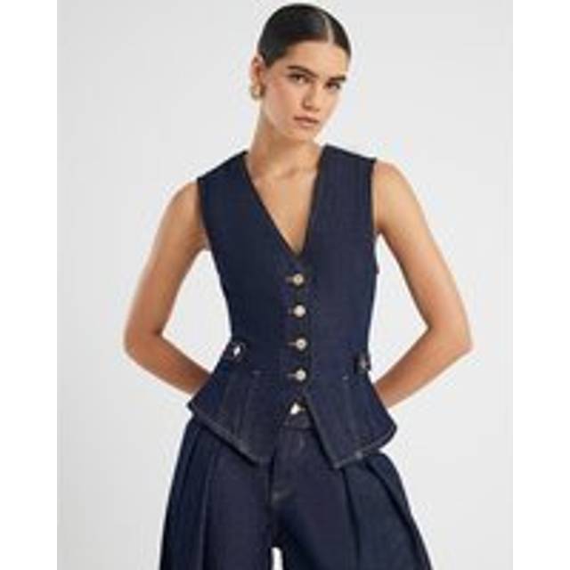 River Island Womens Denim Fitted Tab Detail Waistcoat - 8