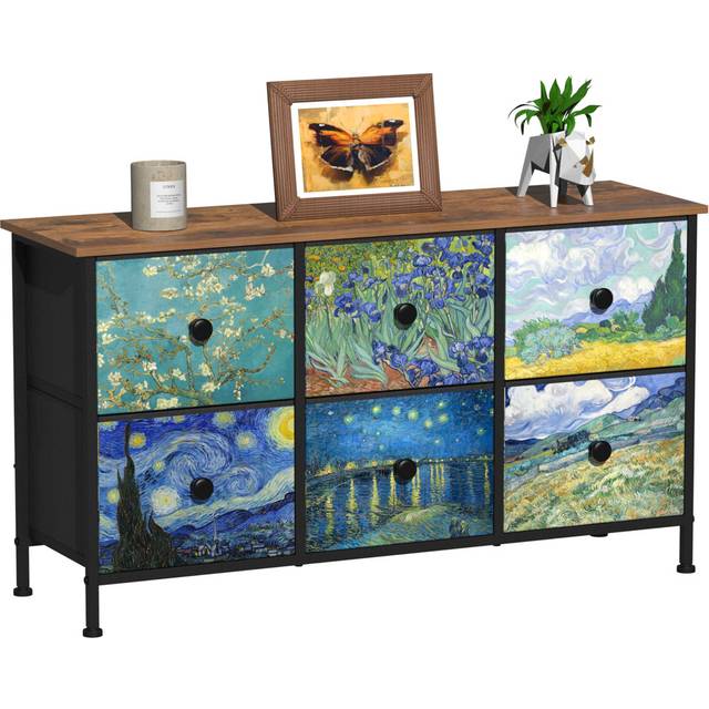 Dresser Bedroom With 6 Fabric Drawers Wide Dressers & Chests Of Drawers Van Gogh TV Stand With Wood Top - Brown (55cm H X 90cm W X 30cm D)