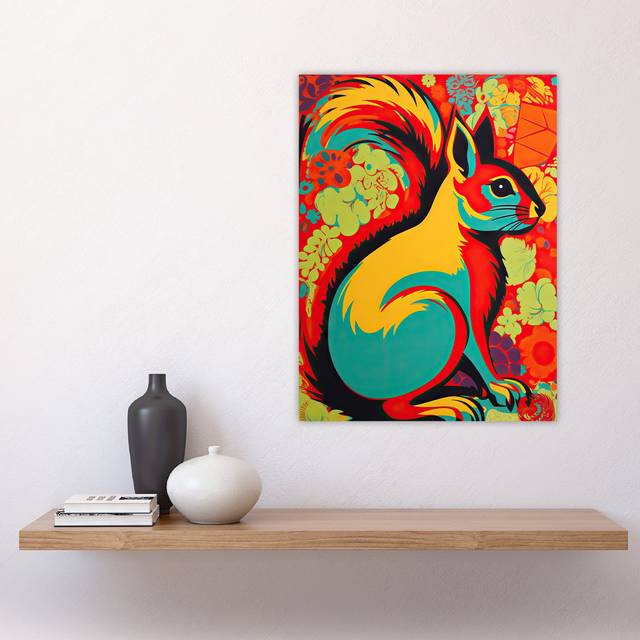 Wall Art Print Autumn Squirrel Screen Neon Abstract Vibrant Bold Bright Colourful Painting Poster - Multicoloured (61cm H X 45.1cm W)