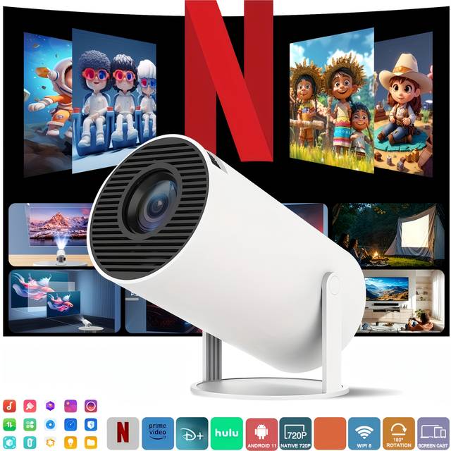 TEMU Mini Projector With Wifi6 And Bt5.0, Portable Outdoor Movie Projector Native 1080p, Support 4k With System, Smart Proyector For Home Theater, Business Presentation, Gmaing