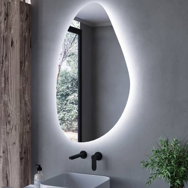 Pebble Backlit Heated Bathroom Mirror with Lights 600 x 1000mm - Apollo - Silver