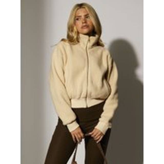 South Beach Fleece Back Borg Cropped Jacket In Cream - M