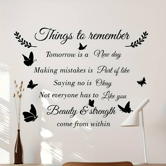 TEMU 1pc Inspirational Quotes Wall Stickers - Remember Life Quotes - Home Bedroom Living Room Porch Stickers. Quotes With Beautiful Butterflies