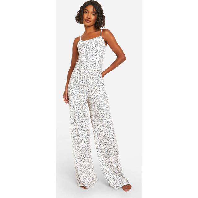 Womens Tall Ditsy Floral Print Cami Top & Trousers Pyjama Set - White - 16