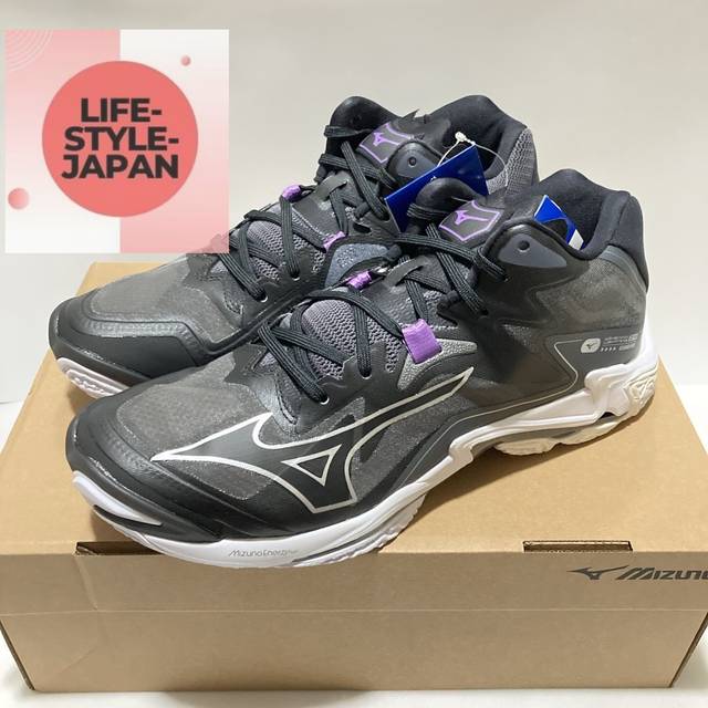 Mizuno Wave Lightning Z8 MID Volleyball Size 2E Shoes, Club/Indoor, Wide, Lightweight, Mid-Cut, Black/Silver, 28.5 cm,