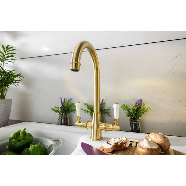 Horizon by Abode Abode Keswick Traditional Monobloc Mixertap Dual Handle In Brushed Brass - One Size