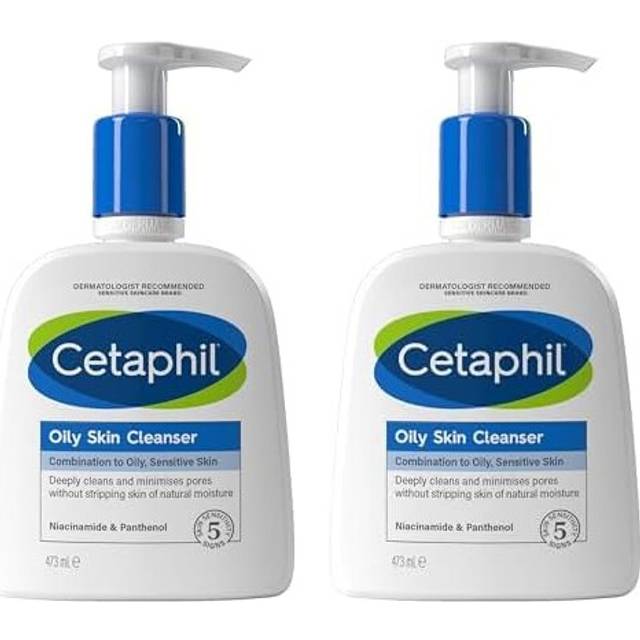 Cetaphil Oily Skin Cleanser, 473ml, Face Wash, For Combination to Oily Sensitive Skin, With Niacinamide (Pack of 2)