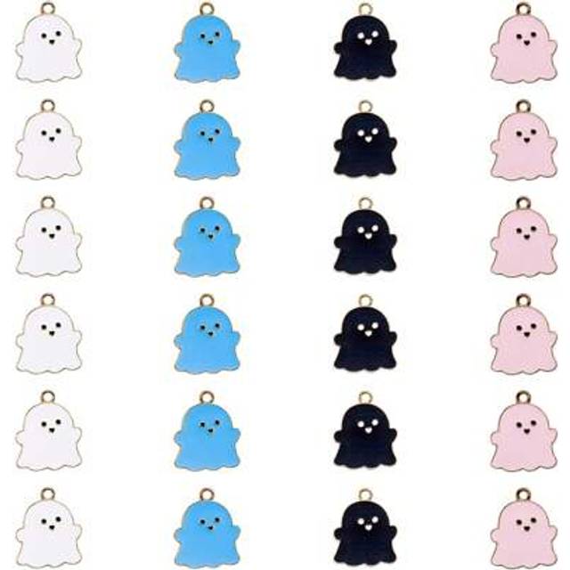 SHEIN 12pcs Halloween Charms Ghost Pendants Skull Charms Halloween Enamel Charm Bulk Mini Ghost Ornaments For Jewelry Making DIY Necklace Bracelet Earring S