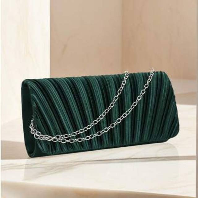 SHEIN Green Color Women Evening Bags Cover Envelope Design Pary Wedding Girl Handbags With Chain Shoulder Clutch Velvet Fashion Purse