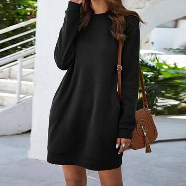 SHEIN Women&#39;s Sweatshirt Dress Long Sleeve Round Neck Solid Color Loose Mini Dress Fall Winter Dress