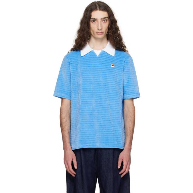 Casablanca Blue Velour Stripe Polo - BLUE - XXXL