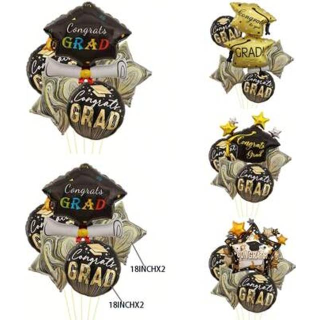 SHEIN Congratulations Grad Foil Balloons - Various Helium Foil Balloons With Graduation Congratulatory Messages, Cap And Diploma Designs, Suitable For Schoo