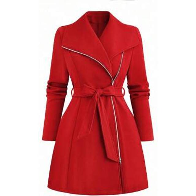 EMERY ROSE Plus Size Women&#39;s Solid Color Lapel Long Sleeve Zipper Front Elegant Wool Coat Fall Winter Cloth For Women Autumn