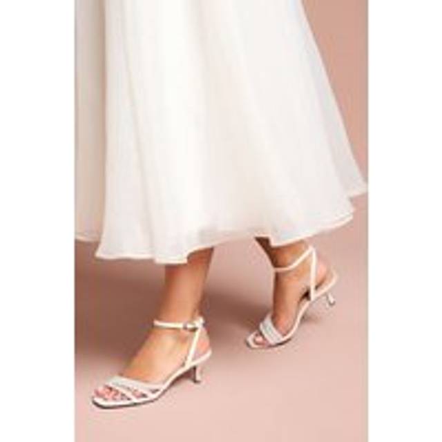 Bridal Kansas Satin Pearl Detail Kitten Heel Sandals - White - 6