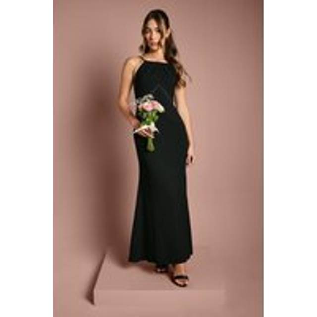 Coast Halter Maxi Bridesmaid Dress With Back Sash Detail In Black - black - 14