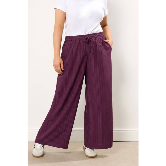 Yours Plus Size Wine Red Crinkle Wide Leg Trousers Size 22-24