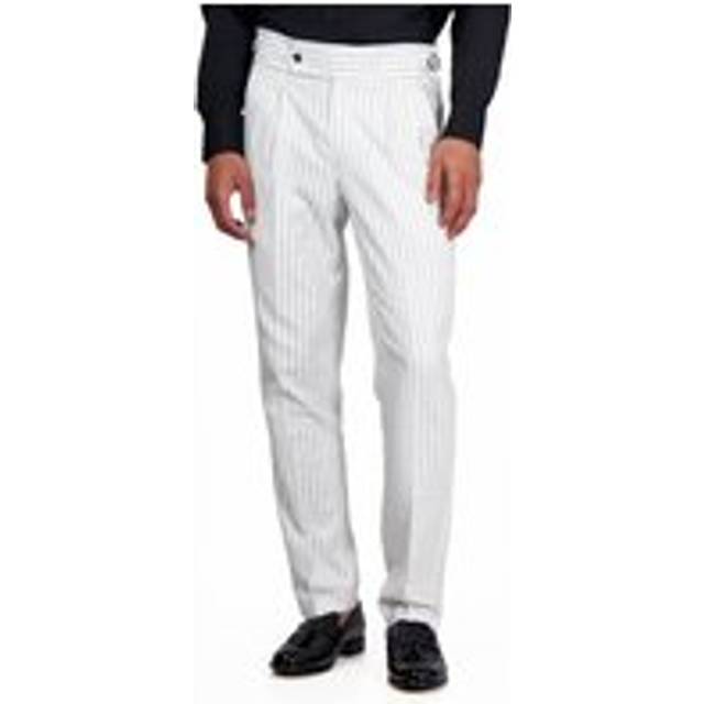 LLOYD Tapered Fit Linen Pinstripe Trousers - White - 34