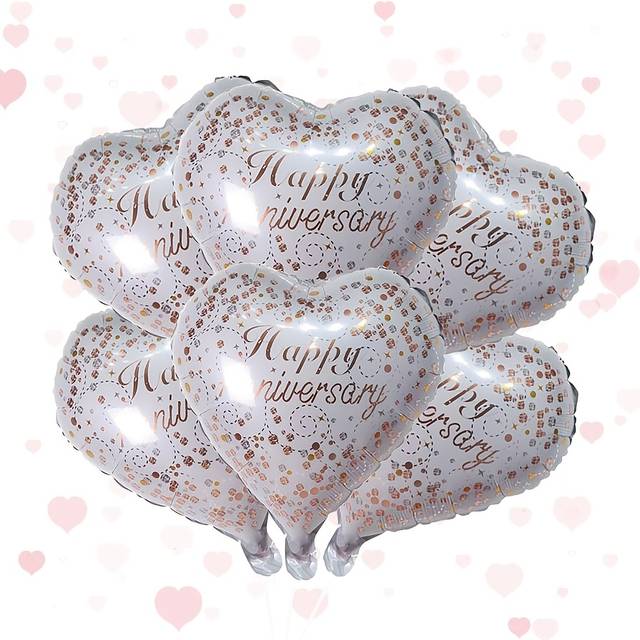 TEMU 4/6pcs Heart-shaped Foil Balloons, Happy Anniversary & Valentine's Day Themed, Plastic, No Electricity Needed, Featherless, For Celebrations, Weddings, Birthdays