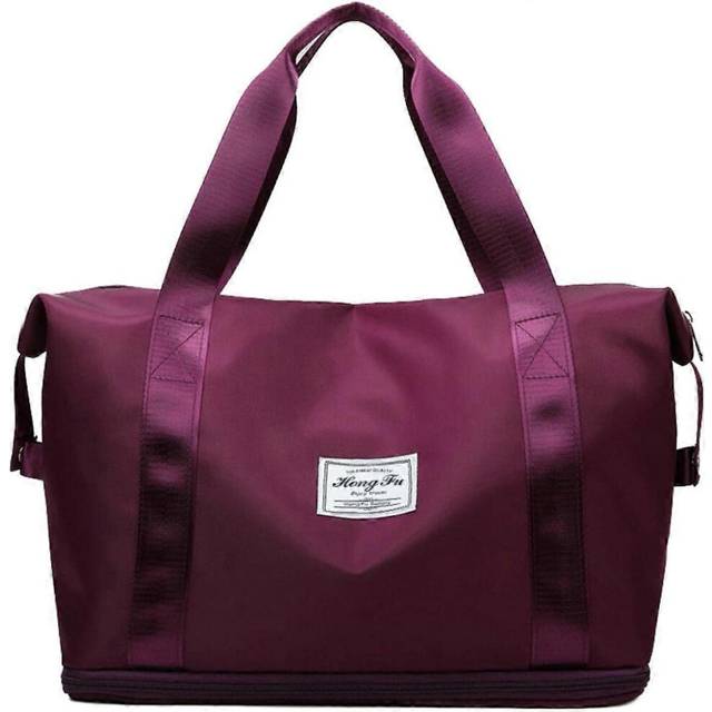 (As show, One size) Travel Duffel Bag for Women Expandable Sports Tote Gym Bag Large Lightweight Shoulder Weekenders Waterproof Bag (Wine)