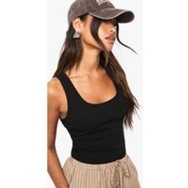 Womens Boohoo Basics Rib Scoop Neck Racer Back Vest Top - Black - 16, Black