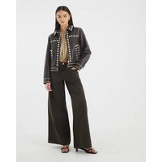 River Island Womens Brown Mid Rise Baggy Wide Leg Jeans - 16R