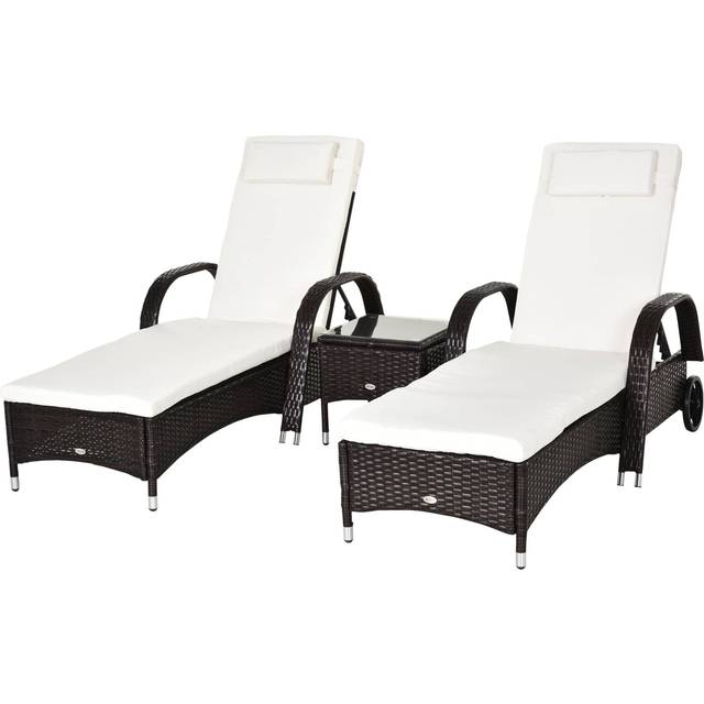 Outsunny Rattan Sun Lounger Set with Side Table - Brown, Brown