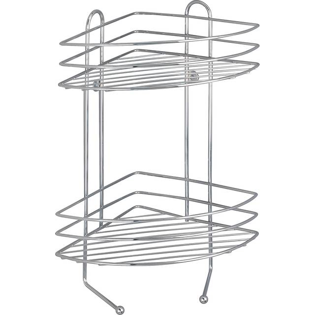 Wenko 15498100 Exclusive Corner Rack 2 Shelves, 2 Hooks, Metal Steel, 23.5 x 43 x 30.5 cm, Chrome