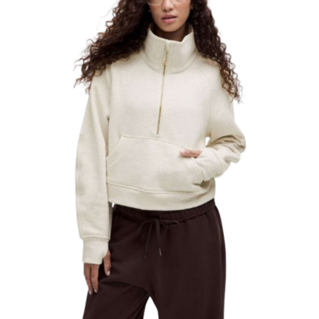 lululemon – Women's Scuba Oversized Funnel-Neck Half Zip Sweatshirt Long – Color Gold/White – Size Medium/Large - Heathered Light Ivory/Gold - M/L