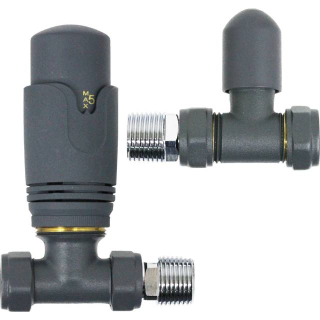 Anthracite Thermostatic Heated Towel Rail Valves Straight Inline 15mm 1/2 Trv