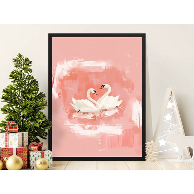 Swan Wall Art, Love Birds Poster, Pink Abstract Art Print, Romantic Home Decor, Matte Vertical Poster (60.96 cm H x 50.8 cm W)