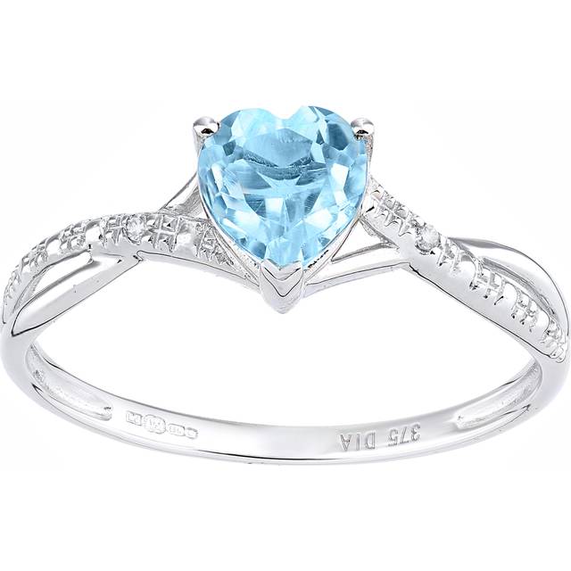 Diamant L'Eternel Womens 9ct White Gold Ring With 0.01ct Diamond & Blue Topaz - Size O