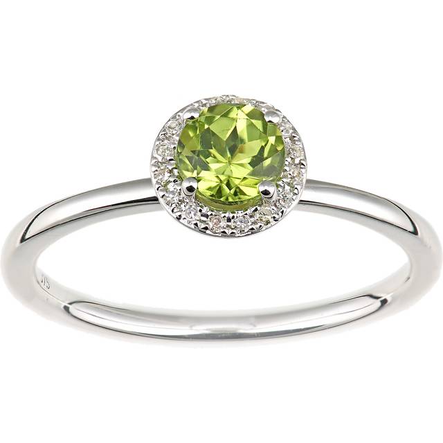 Diamant L'Eternel Womens 9ct White Gold Diamond and Peridot Circle Gemstone Ring - Size M