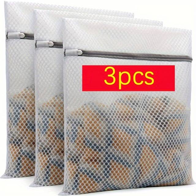 TEMU 3pcs Honeycomb Mesh Laundry Bags For , 12x16 Inches (medium) - Transparent Polyester Zippered Wash Bags For Gentle Care, Storage Solution, Laundry Room Accessories, Laundry Bags