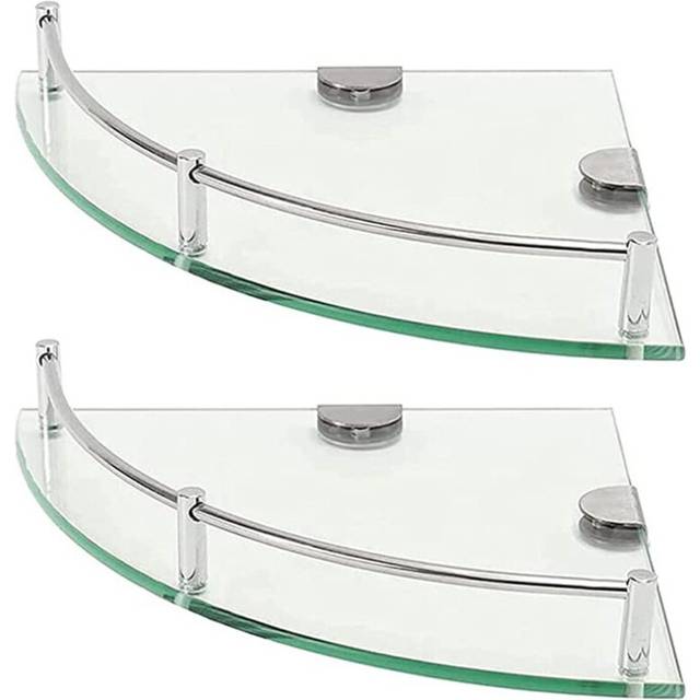 Bathroom Shelves, 2-Tier Glass Corner Shelf Wall Mounted ,Tempered for Storing Shower Gel/Soap-C