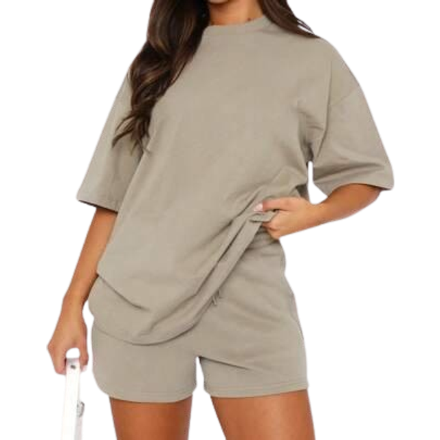 SHEIN 2pc Women Print Round Neck Short Sleeve Casual Loose T-Shirt And Shorts Set