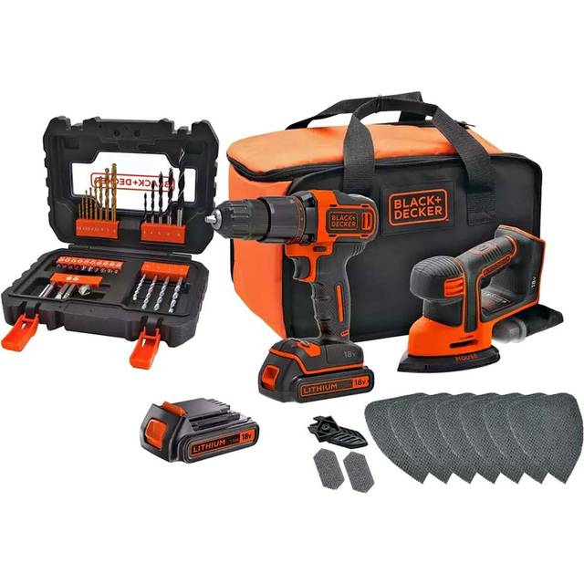 Black + Decker 18V Cordless Hammer Drill & Mouse with Batt
