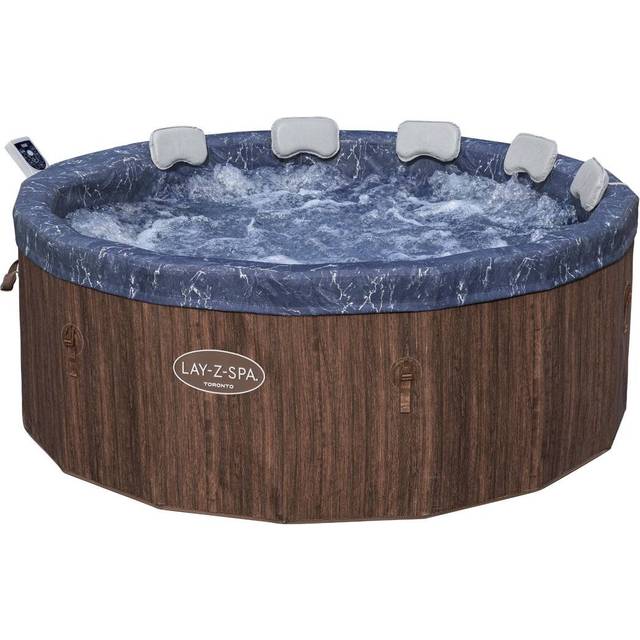 Lay-Z-Spa Toronto Thermacore Ultrafit Smart Airjet 7 Brown Wood Round (5-7 Adults) - One Colour