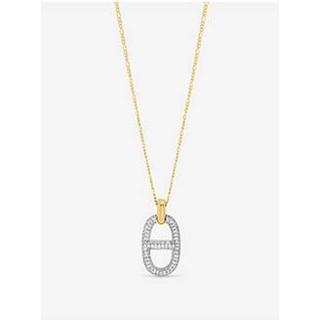 18K Gold Plated Two Tone Pave Link Necklace - One Size