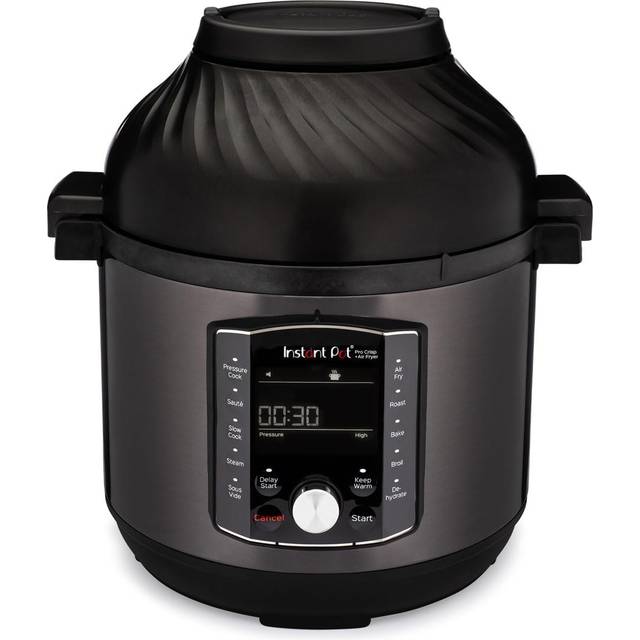 Instant Pot Pro Crisp 11-i-1 elektrisk multikokare, tryckkokare, varmluftsfritös, slow cooker, ångkokare, grill, torkmaskin och sous-vide-maskin på 1 500 W och 7,6 l, svart rostfritt stål