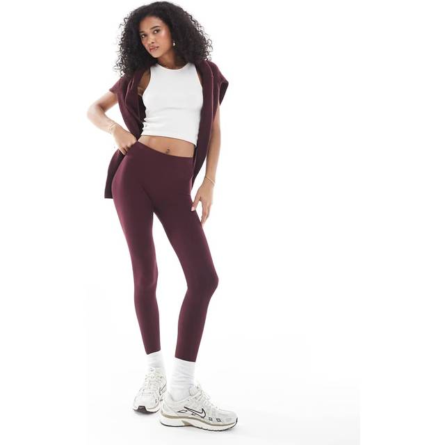 New Look Women's Burgundy Seamless Ribbed Jersey Leggings - M