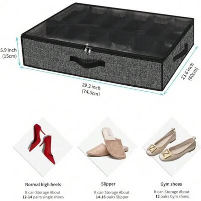 SHEIN Set Of 2 Sturdy Under Bed Shoe Storage Organizer, Fit 12 Pairs, Underbed Shoes Closet Storage Solution With Clear Window, Breathable