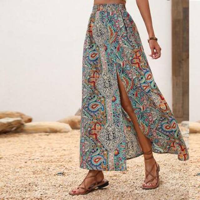 SHEIN Paisley Print Split Thigh Skirt
