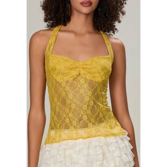SHEIN Women&#39;s Y2K Lace Cami Tank Top Mesh See Through Strap Crop Camisole Backless Bustier Going Out Tops