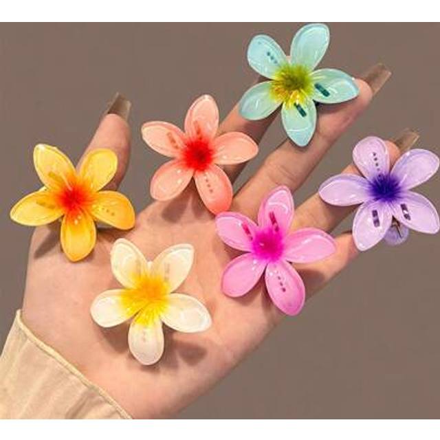 SHEIN 6pcs 4cm/1.57in Glossy White, Pink, Purple, Yellow, Blue Flower Shaped Hair Clips, Fashion Versatile High-End Elegant Minimalist Solid Color Hair Claw