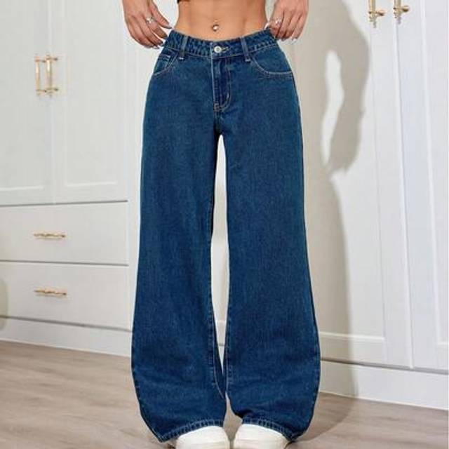 SHEIN Women&#39;s Casual Washed Low Waist Wide Leg Jeans