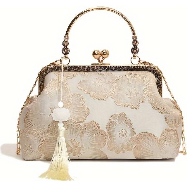 TEMU Elegant Clutch With Tassel - Chic Cheongsam-inspired Shoulder Bag For Women, Weddings & Special Occasions, Polyester Lined