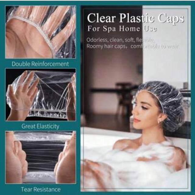 SHEIN 1/100pcsTransparent Disposable Non Wash Shower Cap, Waterproof Elastic Shower Cap, Thick, Large, High Elastic Shower Cap, Used For Bathing And Hair Ca