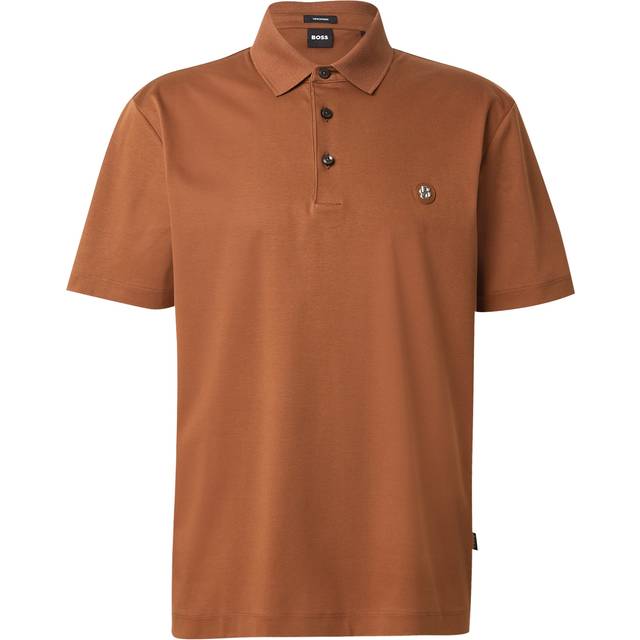 BOSS C-Parris 01 Regular Fit Nikel  Logo Cotton Polo Shirt - Brown, Brown, Size S, Men